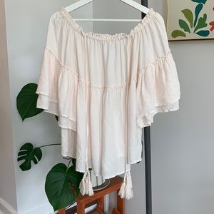 Bohemian soft pink women’s top w/ tassels and beads!